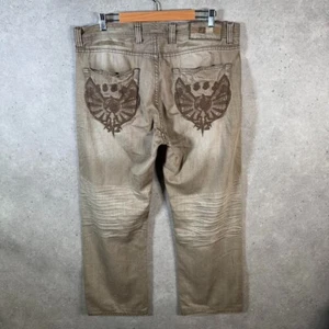 Vintage AI Wissam Y2K Straight Embroidered Jeans Mens W38 L32 Brown Y2K Hip Hop - Picture 1 of 8