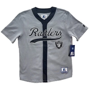 Las Vegas Raiders Starter Baseball Jersey Men's Medium Gray Black Football Shirt - Picture 1 of 9
