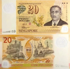 Singapore 20 Dollars 2007 P 53 Comm. Polymer UNC NEW Banknote - Picture 1 of 2