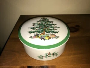 Spode Inglaterra Árbol de Navidad Cubierta de Porcelana Caja de Baratijas Caramelos Vestidor Joyería - Imagen 1 de 12
