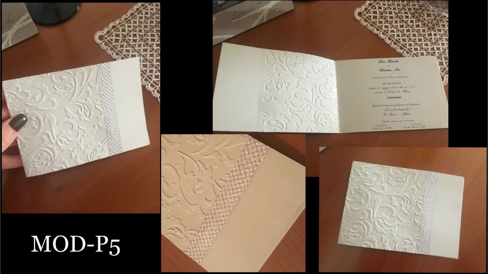 Partecipazioni Matrimonio Nozze, fatte a mano MOD-P5, eleganti nastro argento - Immagine 1 di 1