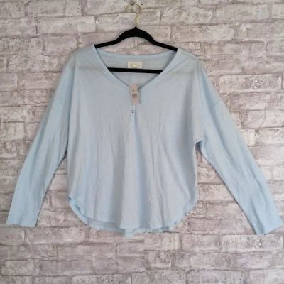Top Lou & Grey Henley Mujer Grande Azul Manga Larga Informal Playa Costero NUEVO Foto 1 de 4