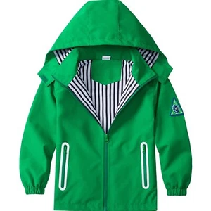 Boys Rain Jacket Detachable Hood Lightweight Raincoats Kids Waterproof Coat - Picture 1 of 6