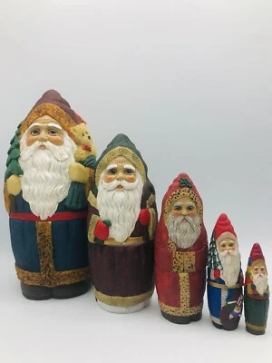 Muñecas anidadoras de Papá Noel del viejo mundo Toscano de diseño - Juego de 5 estatuillas de Navidad Foto 1 de 4