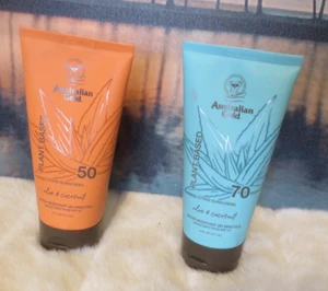 2 Australian Gold Plant Based SPF 70 & 50 Lotion Sunscreen Aloe & Coconut 6 Oz - Picture 1 of 2