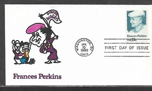 USA HAND PAINTED FRANCES PERKINS 1980 RICH ELLIS ANIMATED FDC + CACHET - Picture 1 of 1