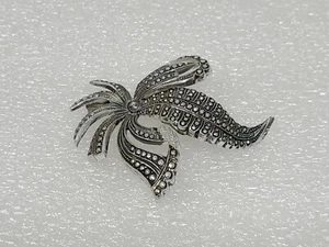 Vintage Silver Tone Marcasite Bow Brooch Pin W Germany - Picture 1 of 2