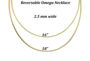 Shiny Omega Necklace Reversible 14k Yellow And White Gold 16" 18" - Picture 1 of 7