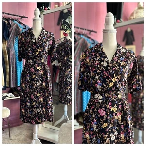 Vintage 90s Floral Print Mini Dress Grunge Boho Cottage Rayon Short Sleeves S/M - Picture 1 of 9