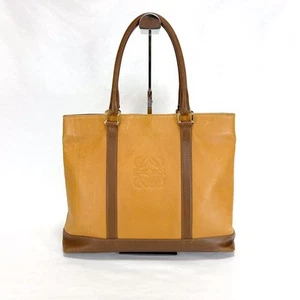 LOEWE Leather Tote Bag Anagram Logo Brown 35.5cm 14in Large Capacity Pocket - Picture 1 of 10