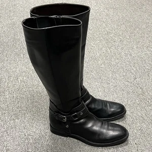 AGL Shoes Womens 37 Black Leather Tall Riding Boots Buckle Detail - Picture 1 of 10