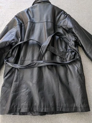 Charles Klein черный кожаный изолированный длинный Тренч мужской размер XL винтажный - Изображение 1 из 4