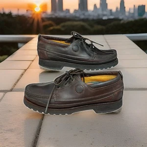 Timberland Brown Leather Lace Up Vibram Sole Classic Boat / Deck Shoes UK Men 9 - Picture 1 of 14