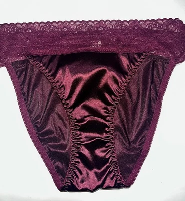 Vtg Styl Burgundy Wine 2nd Skin Satin & Lace Rio Bikini Panties XL NEW - Image 1 of 3