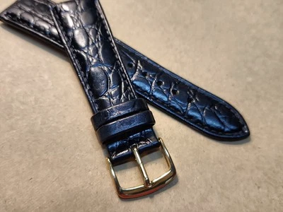 NOS Hadley Roma 22R Black Padded Stitched Croco Grain Watch Band Yellow Buckle - Image 1 of 4