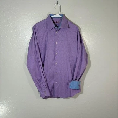 Robert Graham Shirt Mens Medium Large Purple Jacquard Button Up Dress Paisley - Image 1 of 4
