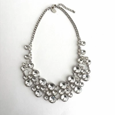 WHITE HOUSE BLACK MARKET Silver Tone Crystal  Glass Statement Necklace - Image 1 of 4