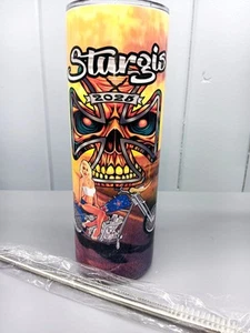 Sturgis 2025 Pin Up Zombie Skull Iron Cross 20 oz Tumbler - Picture 1 of 9