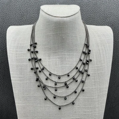 Collar Premier Designs Multistrand Capas Negro Cuentas Gunmetal Babero Ajustable Foto 1 de 4