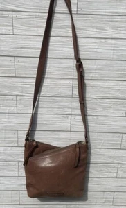 Lucky Brand Whiskey Brown Double Zip Leather Crossbody Shoulder Bag Purse - Picture 1 of 13