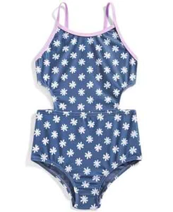 ID IDEOLOGY Toddler & Little Girls Ditsy Daisy One-Piece Swimsuit Blue Size 5 - Picture 1 of 2