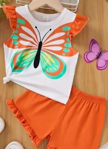 Orange butterfly short set in 4-5T - Picture 1 of 4