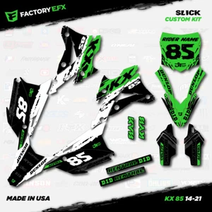White & Green Slick Racing Graphics Kit fits 14-21 Kawasaki Kx85 kx 85 decal - Picture 1 of 5