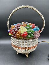 Czech Glass Bead Fruit Basket Lamp Crystal & Brass Berries Vintage