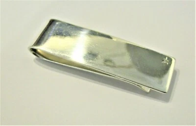 STERLING SILVER HALLMARKED HEAVY MONEY CLIP SET WITH A TINY DIAMOND SUPERB !!! - Image 1 of 3