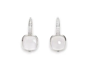 10k Solid White Gold White Moonstone Earrings For Women - Picture 1 of 8