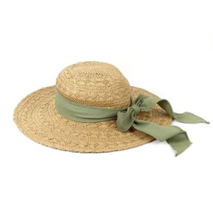 Sombrero para el sol para mujer ala ancha paja natural con salvia o arco azul verano jardín lujo - Imagen 1 de 6