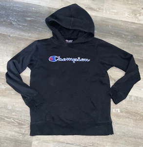 $32 Champion Kid's Girls Black Logo Graphic Pullover Hoodie Sweatshirt Size M - Picture 1 of 4