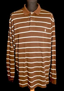 LONG SLEEVE RALPH LAUREN HEAVY WEIGHT COTTON STRIPE POLO SHIRT XL BROWN - Picture 1 of 6