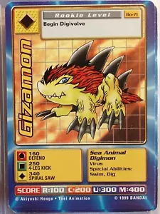 BANDAI DIGIMON 1999 - CARD Bo-71 Gizamon Card Rookie Level - Picture 1 of 1