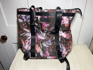 Danskin Yoga Tote Bag Backpack Convertible Floral Design EUC Black Purple Dance - Picture 1 of 6