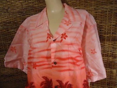 Camisa Tropical Hawaiana Floral Rosa a Rojo Coral Nueva de Colección 100% Algodón XL Aloha Foto 1 de 4