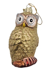 Kurt Adler Noble Gems Glass Owl Gold Glitter Christmas Ornament With Box - Picture 1 of 7