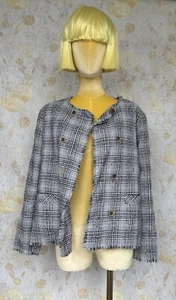 Blazer Sakko Jackett im Tweed-Design mit Schulterpolster Damen Blau Weiß Schwarz - Bild 1 von 6