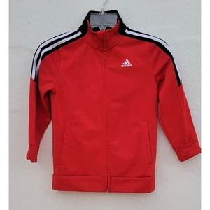 Boys Adidas Track Jacket Size 7 Red Black White High Neck Zip Up Mock Neck - Picture 1 of 7