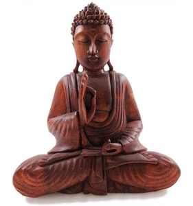 Statuette Bouddha assis en bois sculpté 20cm - Déc - Bild 1 von 6