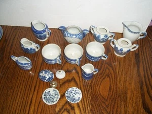 Vintage Child's Assorted Lot of "Blue Willow" & Blue/White Set 16 Pieces - Picture 1 of 13