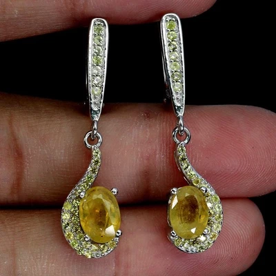 Pendientes de plata de ley 925 zafiro amarillo ovalado 7x5 mm piedras preciosas de zafiro Foto 1 de 4