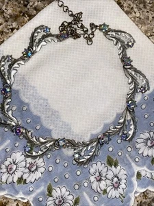 MC LISNER? BLUE AB RHINESTONES FLORENTINE PLUMÉ FEATHERS KINETIC NECKLACE - Picture 1 of 14