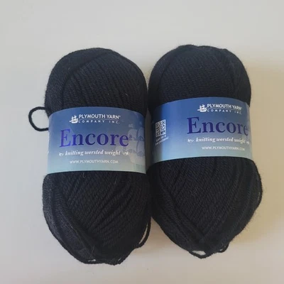 2x Plymouth Encore Yarn Black Color 217- 3.5 oz Acrylic Wool Mix Worsted Soft - Image 1 of 3
