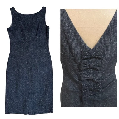 DVF size 8 Mini Shift Dress Grey Cotton Wool Blend Bow Detail Low Back  - Image 1 of 4