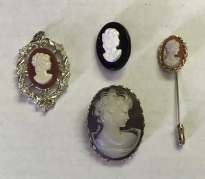 Lot of VTG cameo jewelry 1 pendants and 3 pins - Picture 1 of 6