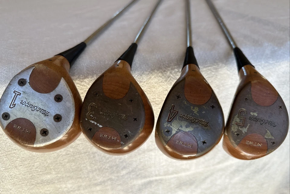 Vintage MacGregor MT Tourney MTW2 Persimmon 1-3-4-5 Woods RH Steel Shaft Golf - Image 1 of 4