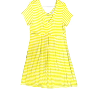 K Jordan Dress Womens L Butter Yellow Stripes Babydoll Pleated Cap Sleeve Retro - Picture 1 of 13