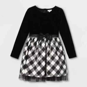 Cat & Jack Velour Dress Black & White Buffalo Plaid Dress L - Picture 1 of 3