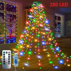 280 LED Christmas Tree Waterfall Lights Fairy String Outdoor Waterproof Decor - Picture 1 of 20